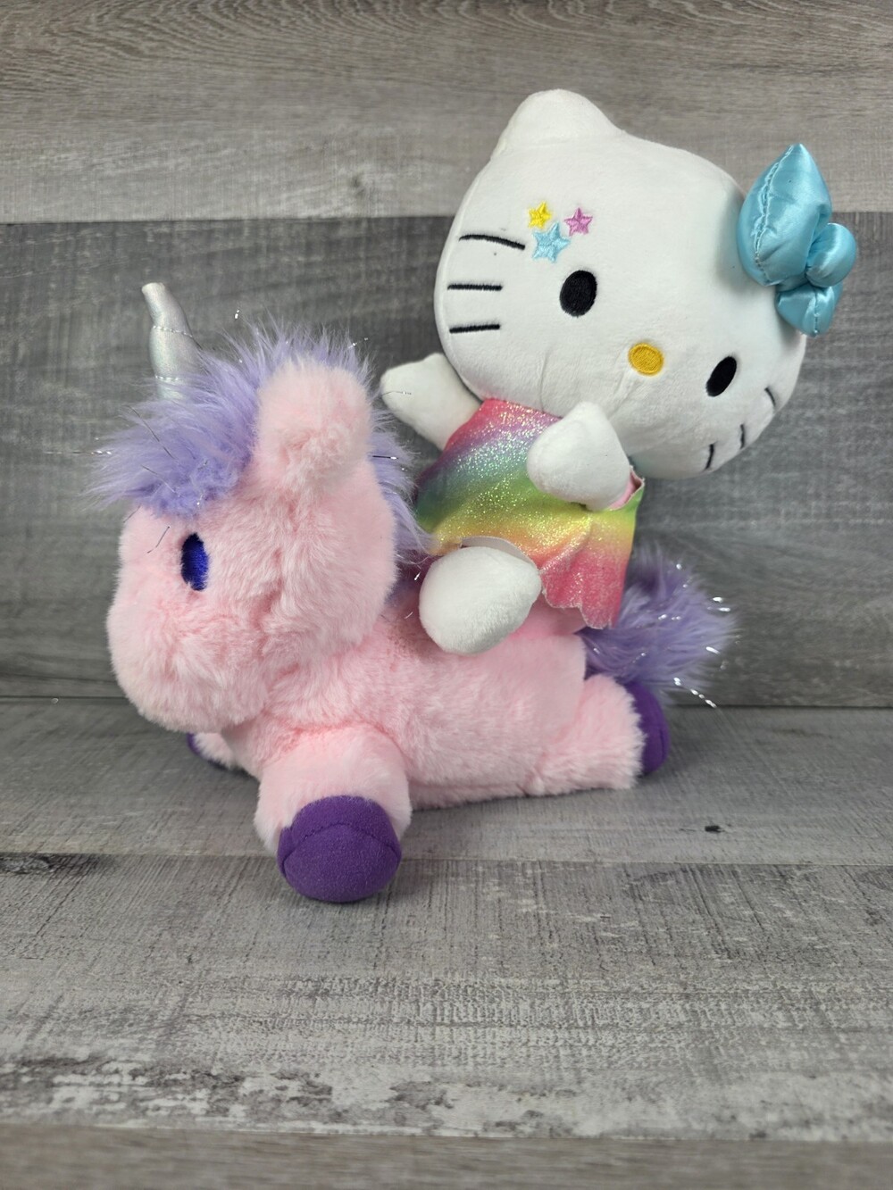 Hello Kitty Kidrobot Unicorn Plush Collab Blue Bow Stars Rainbow Stuffed Toy b25